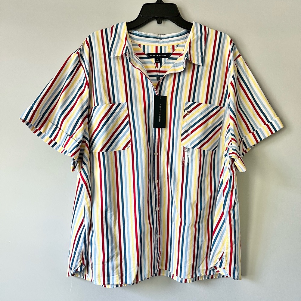 Tommy Hilfiger Women’s Plus Size Striped Camp Shirt Size 3X